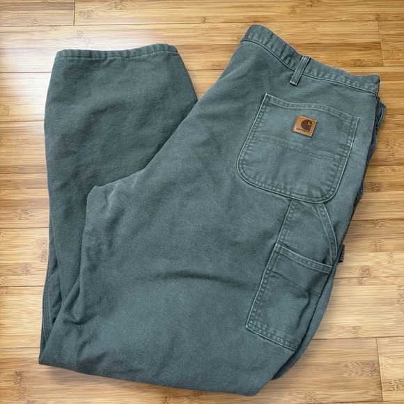 Carhartt Other - Carhartt Mens Flannel Lined Work Pants 44 x 34 Moss Green Loose Original Fit